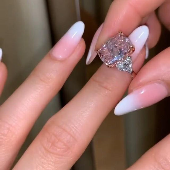Pink Radiant Cut Three Stone Engagement Ring
