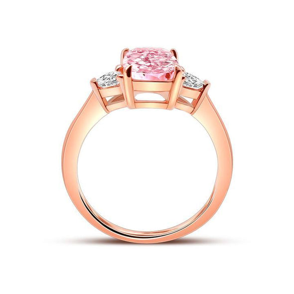 Pink Radiant Cut Three Stone Engagement Ring