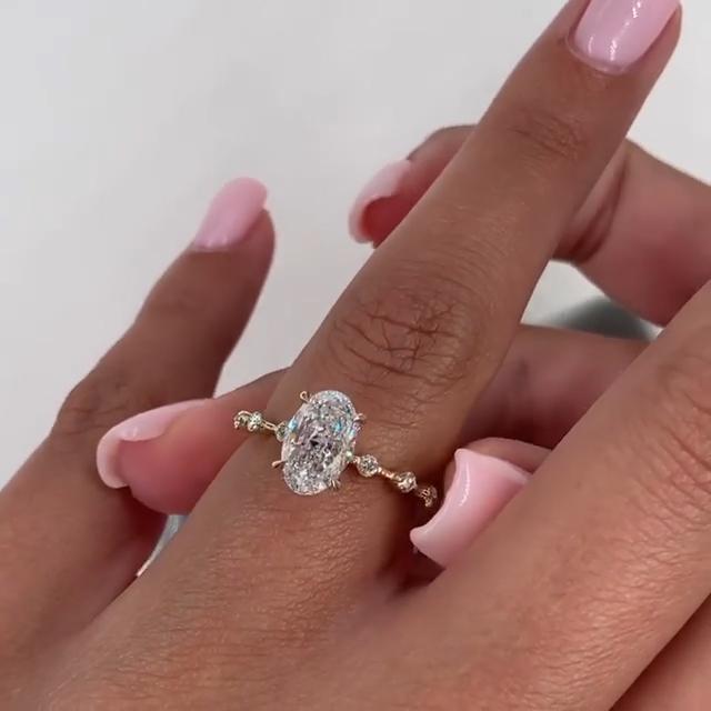 Oval engagement ring with diamonds on side Clearance