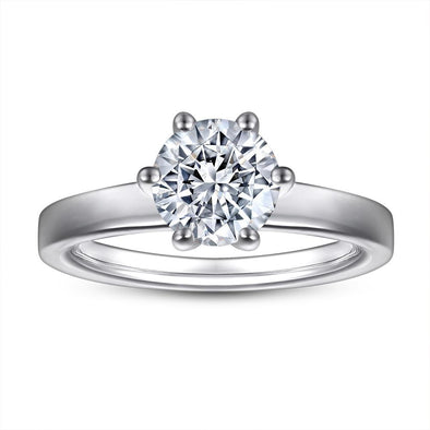 Classic 6 Prong Round Cut Sterling Silver Solitaire Ring