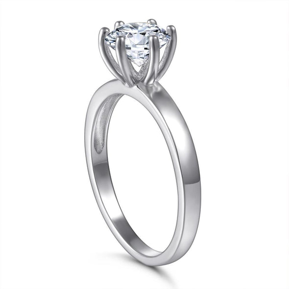 Classic 6 Prong Round Cut Sterling Silver Solitaire Ring