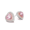 Double Halo Pink Heart Cut Sterling Silver Stud Earrings