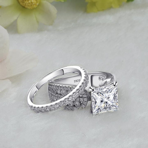 2PCS Princess Cut Sterling Silver Bridal Set in Sterling Silver