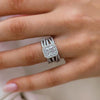 Luxurious Halo Radiant Cut Sterling Silver Bridal Set with Two Interweave Bands