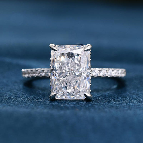 Sale | Radiant Cut Classic 4 Prong Half Eternity Sterling Silver Engagement Ring