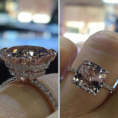 Rose Golden Cushion Cut Engagement Ring with Under Double Halo