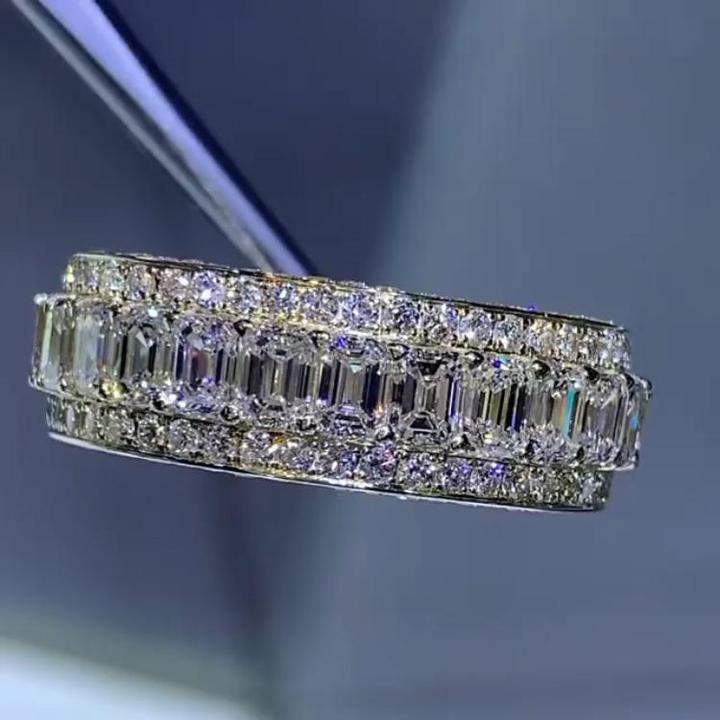Handmade Sparkle Emerald Cut Sterling Silver Wedding Band