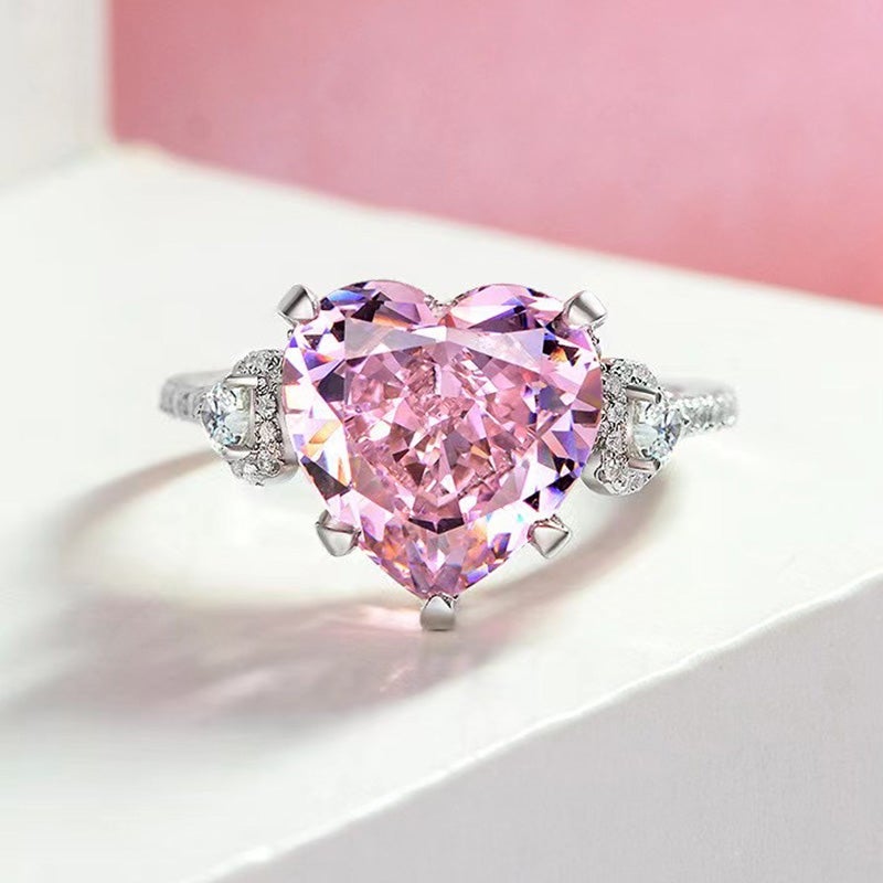 Louilyjewelry Heart Cut Pink Sapphire Engagement Ring Promise Ring for Her, 5 / White Gold / 925 Sterling Silver