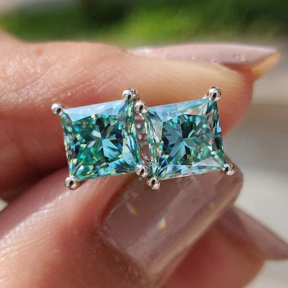 Luxurious Paraiba Tourmaline Princess Cut Stud Earrings