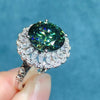 6.0 CT Halo Round Cut Green Gemstone Sterling Silver Engagement Ring