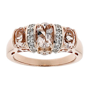 Luxurious Rose Golden Tone Three Stone Champagne Sterling Silver Engagement Ring