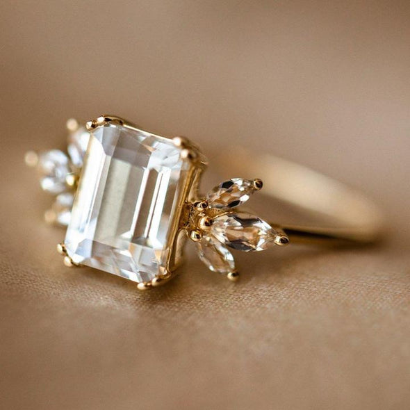 Marquise Flower Emerald Cut Engagement Ring
