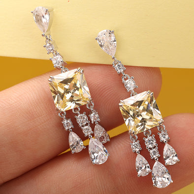 Luxury Yellow Radiant Cut Gem Sterling Silver Drop Earrings