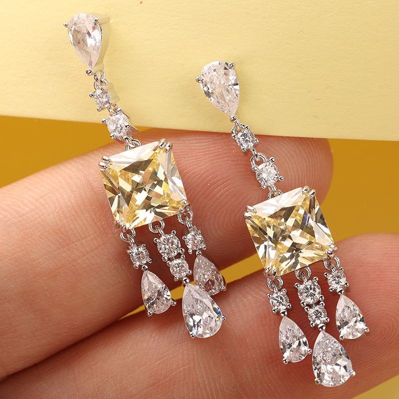 1 Ct Diamond Halo Stud Earrings,princess Cut Yellow Fancy Color Diamond,diamond  Earrings, Brilliant Fancy Color Yellow Diamond Stud Earrings - Etsy