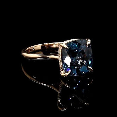 4.8CT Rose Gold Cushion Cut Blue Sapphire Sterling Silver Engagement Ring