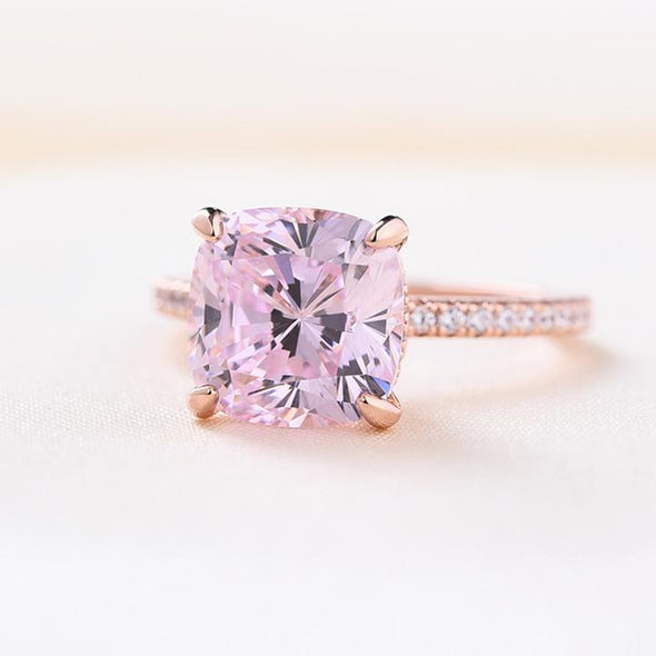 Rose Golden Pink Cushion Cut Halo Engagement Ring