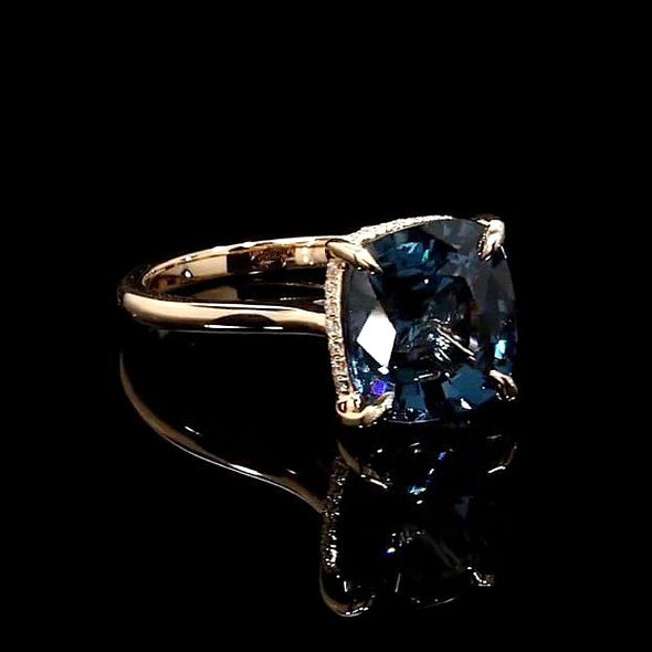 4.0CT Rose Gold Cushion Cut Blue Sapphire Sterling Silver Engagement Ring