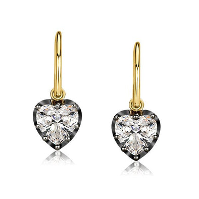 Two Tone Gypsy Setting Heart Shape Drop Earrings