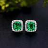 Retro Emeralds Cut Halo Stud Earrings in 18K Platinum Plated Sterling Silver