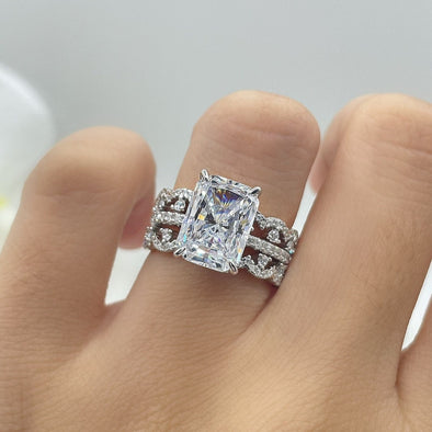 3-Pieces 3.25 CT Radiant Cut Solitaire Wedding Ring Half Crown Bridal Set in Sterling Silver
