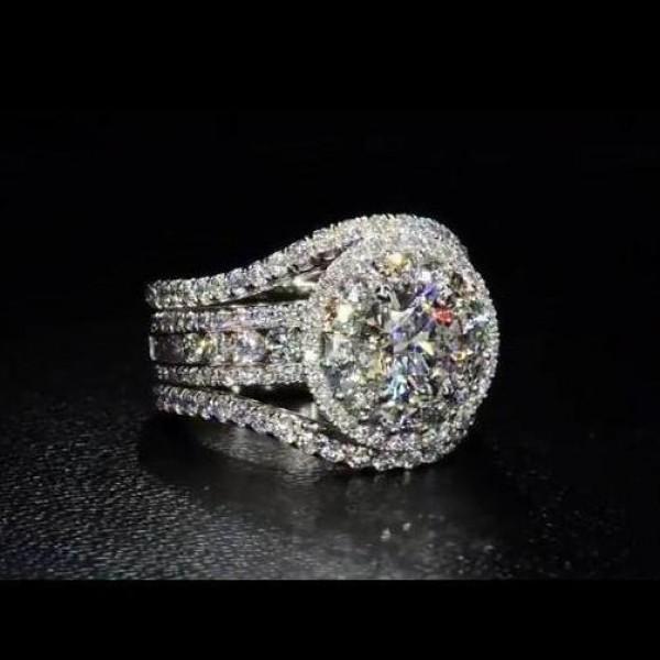 Round Cut  Halo Engagement Ring in Sterling Silver with Guard Enhancer