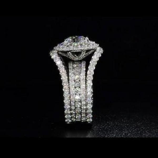 Round Cut  Halo Engagement Ring in Sterling Silver with Guard Enhancer