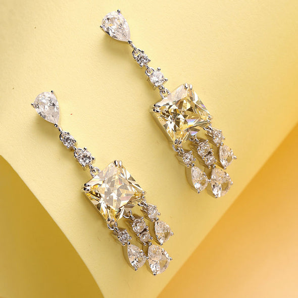 Luxury Yellow Radiant Cut Gem Sterling Silver Drop Earrings