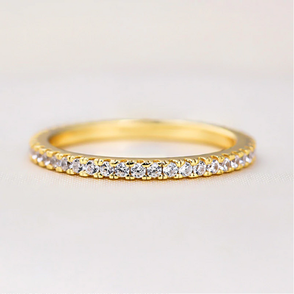 Classic Golden Tone Eternity Sterling Silver Wedding Band