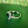 Emerald Green Halo Sterling Silver Engagement Ring