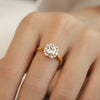 Golden Tone Halo Cushion Cut Sterling Silver Engagement Ring