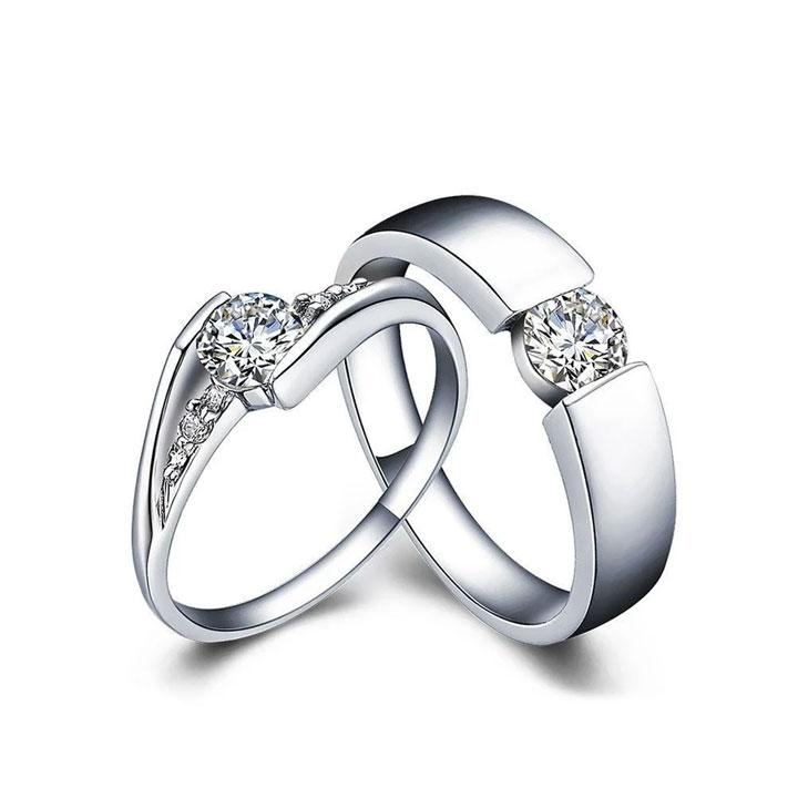 Love Forever Adjustable Couple Rings Sterling Silver Swarovski Zirconia  White Silver Plated Ring