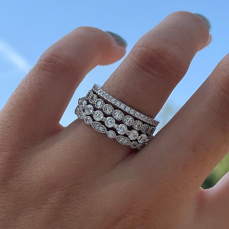 Stacked Eternity Ring With Wedding Band And Engagement Ring Four