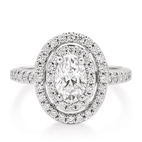3.0ct Hollow Double Halo Oval Cut Engagement Ring