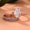 Rose Golden Tone Classic Oval Cut Sterling Silver Bridal Set