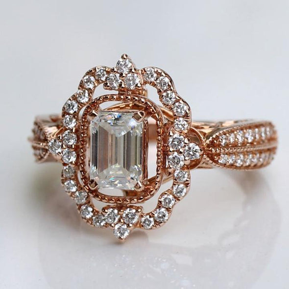 Vintage Hollow Design Emerald Cut Engagement Ring