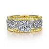 Two-tone Vintage Engraved Round Cut Engagement Ring