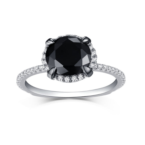 Halloween Design Black Halo Sterling Engagement Ring