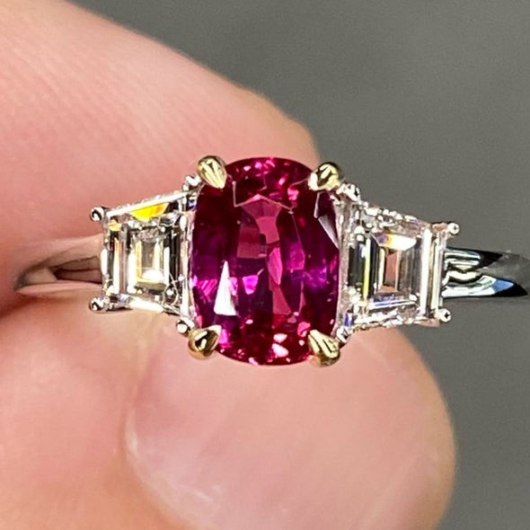 Ruby Cushion Cut Sterling Silver Engagement Ring