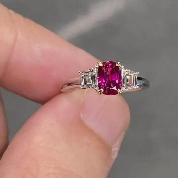 Ruby Cushion Cut Sterling Silver Engagement Ring