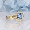 Sunflower Design Round Cut Aquamarine Sterling Silver Engagement Ring
