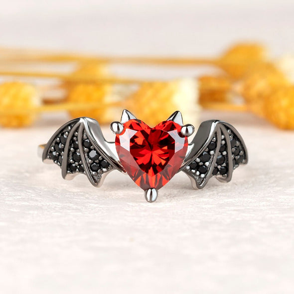 Halloween Design Ruby Heart Cut Sterling Silver Engagement Ring