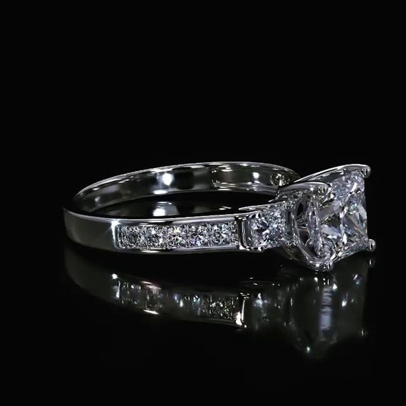 Three Stones Princess Cut Engagement Ring In Sterling Silver