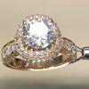3.0ct Halo Round Cut Engagement Ring in Golden Tone