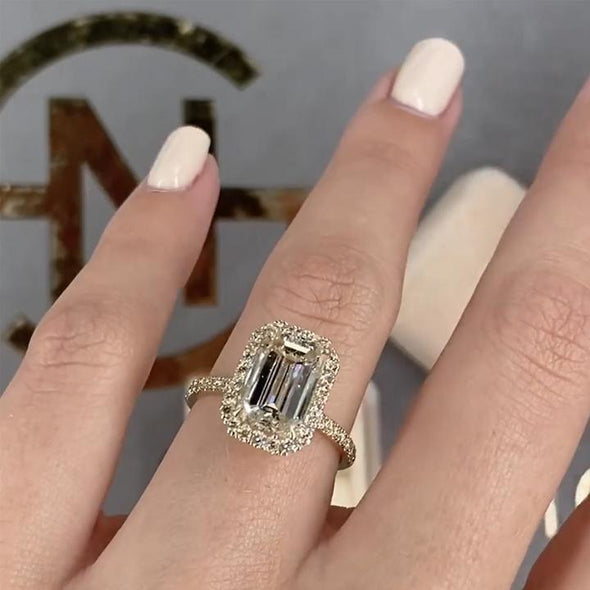 Halo Emerald Cut Eternity Engagement Ring
