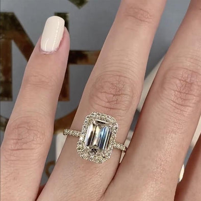 Halo Emerald Cut Eternity Engagement Ring