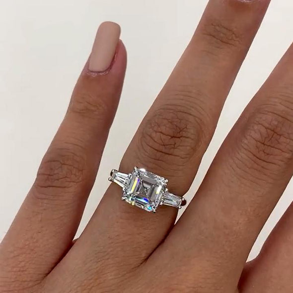 Asscher Cut Sterling Silver Engagement Ring