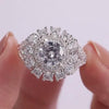 Cluster Double Halo Round Cut Sterling Silver Engagement Ring