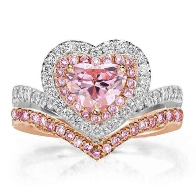 Two Tone Halo Heart Cut Crown Engagement Ring