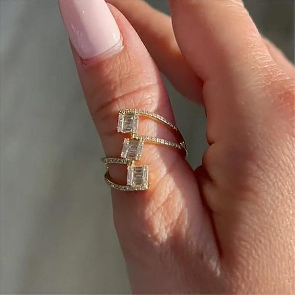 Emerald Cut Stackable Ring in Golden Tone