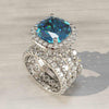 4 Pcs  Vintage Colored Cushion Cut Halo Bridal Set Rings In Sterling Silver